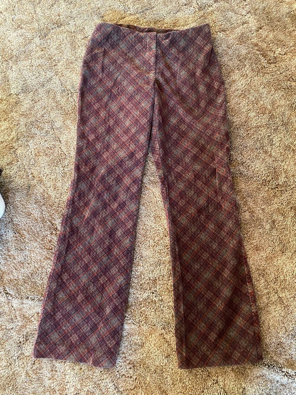 Vintage Work Order Corduroy Bare Back Plaid Bootcut Flare Bias Cut Y2K Lowrise